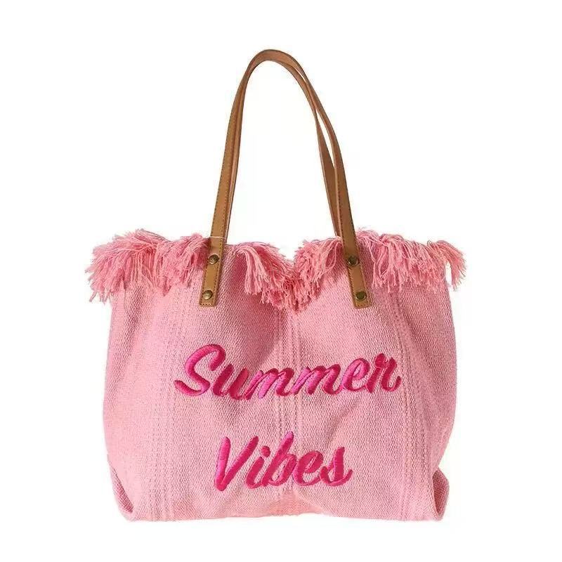 Beach Travel Tote Fashion Simple Tassel Mommy Large Capacity Shoulder Bag Trendy - Image 2