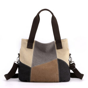 Simple and fashionable canvas women’s large capacity retro contrasting splicing cloth bag, new single shoulder handbag
