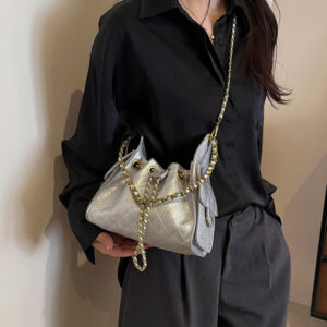 Women’s Quilted Drawstring Bucket Inspired Chain Shoulder Bag Everyday Style Fashionable Chic Versatile For Commuting