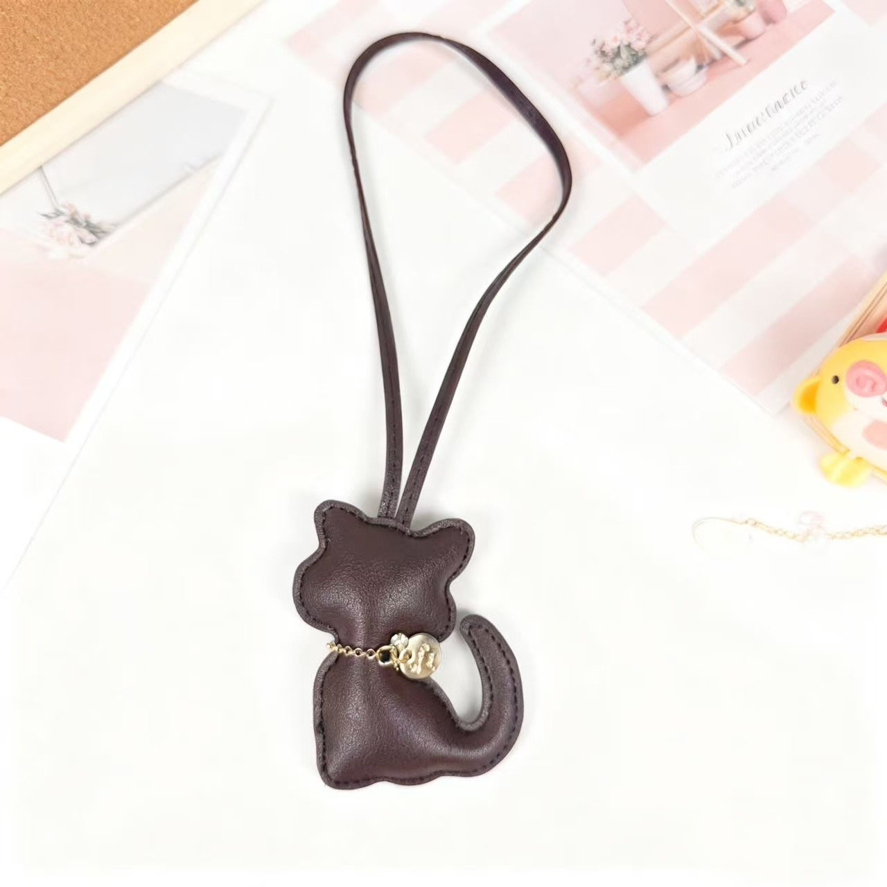 Lanyard Bag Pendant Charm Small Necklace Leather Clothing Accessories Car Cute Cat - Image 3