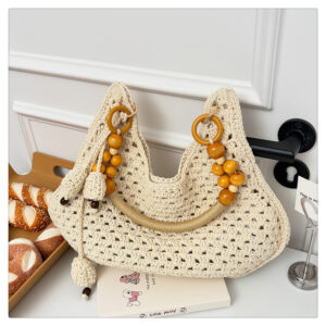 New Hollow Out Large Capacity Women’s Single Shoulder Woven Bag, Casual Versatile Commuting Dumpling Bag
