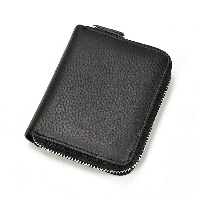 Men's Short Zipper Small Black Genuine Leather Multi-Card Slot Coin Purse Cowhide Wallet - Image 6