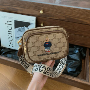Women’s Stylish Crossbody with Bear Design Large Capacity Small Square Shoulder Bag New Style for Casual Use