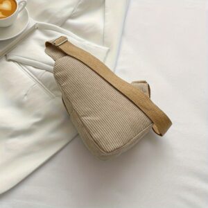 Vintage Corduroy Striped Chest Sling Women Multi Pocket Design Adjustable Strap Casual Everyday Street Style Crossbody