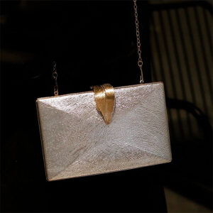 Box Metal Leaf Banquet Dress Clutch Crossbody Handbag Small Square Women’s Cross-border Trend Bag