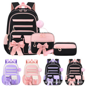 Elementary School Kids Luggage Set Lunch Bag & Pen – Simple Design Oxford Backpack With Adjustable Straps For Safety