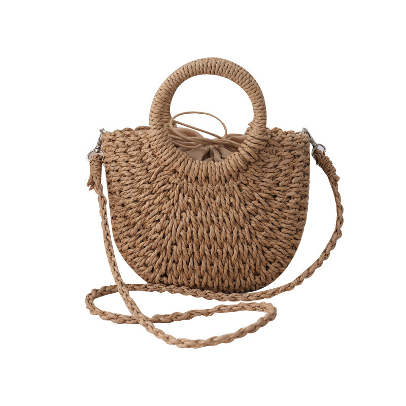 Beach Handwoven Simple Style Handbag Half-Round Straw Women's Tote Bag - Image 5