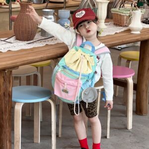 Kindergarten Elementary School – Stylish Drawstring Bag With Mini Pouch, Large Capacity Kids Backpack For Boys & Girls