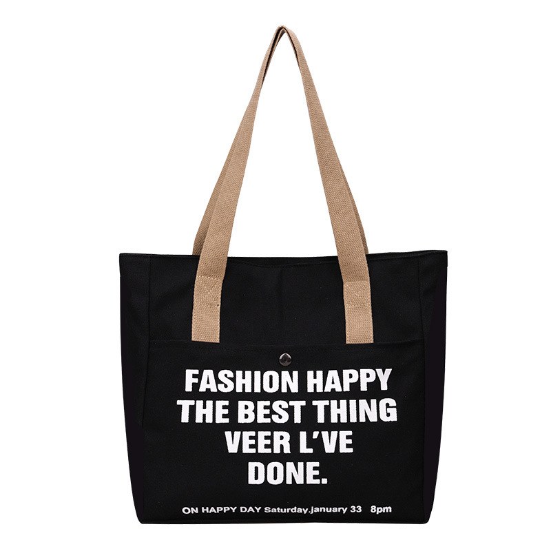 INS Female Student Korean Large Capacity Letter Shoulder Tote Simple Fashion Canvas Bag - Image 5