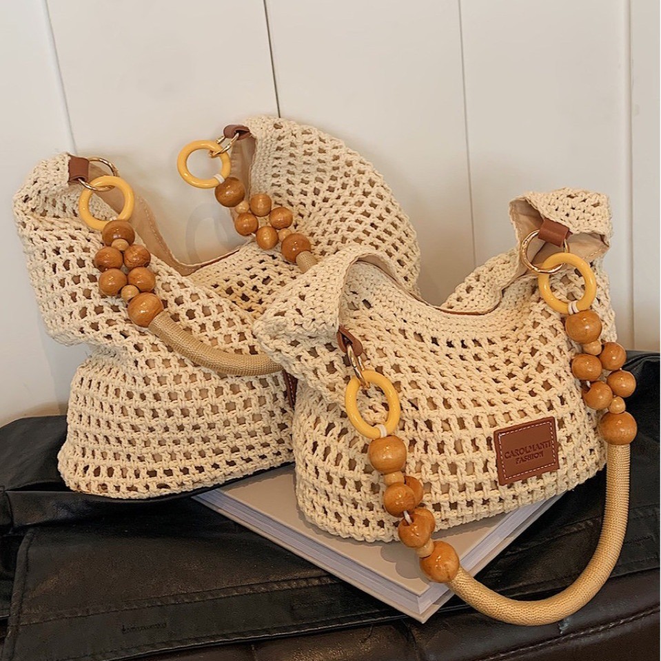 Beach Vacation Woven For Women 2026 New Hollow Knit Handbag Large Capacity Shoulder Underarm Bag