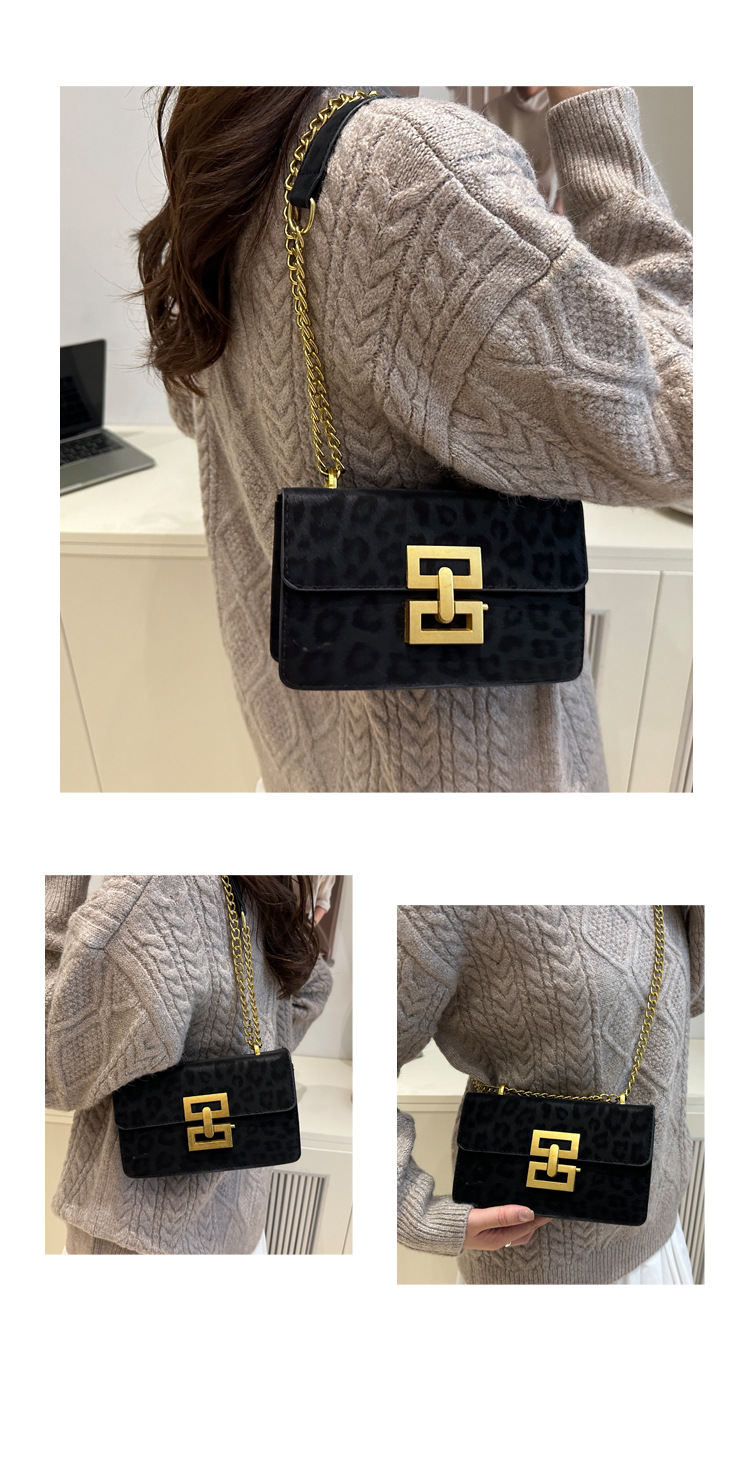 Leopard Print Women's Fashion Popular Lock Chain Crossbody Shoulder Small Square Bag - Image 14