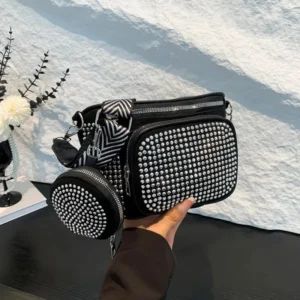 Fashion Diamond Studded Womens Crossbody With Coin Purses Adjusted Wide Strap Shoulder Bags For Gifts Ladies Handbags