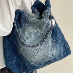 Women’s Light Luxury Quilted Chain Shoulder – Vintage Denim With For Everyday Use Large Capacity Underarm Tote Bag