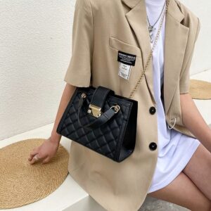 Trendy Quilted Shoulder – Stylish Chain Strap Crossbody Bag For Women (White/Black/Khaki/Blue, Soft PU, Compact & Chic)​