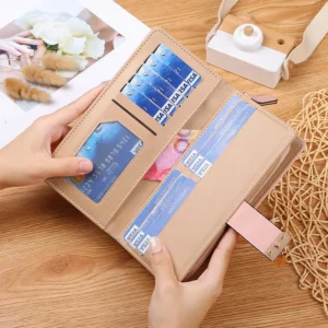 Free Shipping Designer Wallet 2026 New Women’s Hollow Leaf Handbag Leather Korean Zipper Card Long Phone Bag