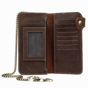 Men’s & Women’s Genuine Leather Chain Wallet With – Vintage Style Crossbody Purse For Daily Use Multiple Card Slots
