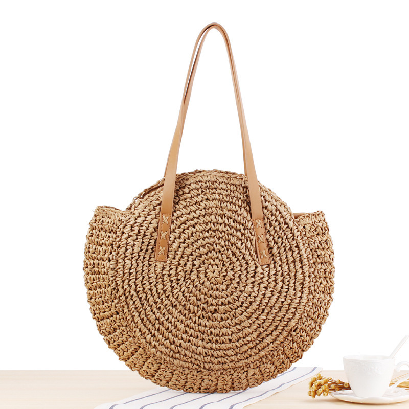 Simple hollow round shoulder braided beach fashion women straw bag - Image 2