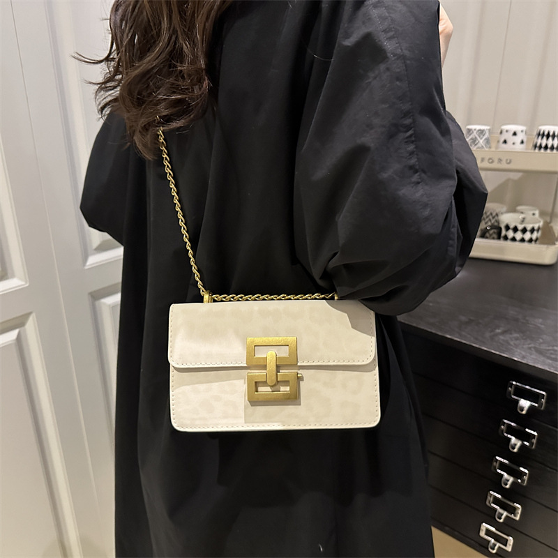 Leopard Print Women's Fashion Popular Lock Chain Crossbody Shoulder Small Square Bag - Image 3