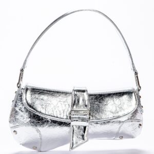 ​Y2K Metallic Mini Bag – Futuristic Silver & Gold Clutch With Edgy Stitching (Handheld Or Underarm Carry)​