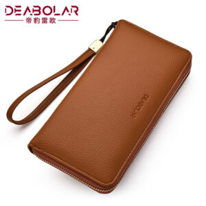 Soft Leather Clutch Men’s Long Wallet Business Zipper Phone Unisex Accordion Card Holder Bag
