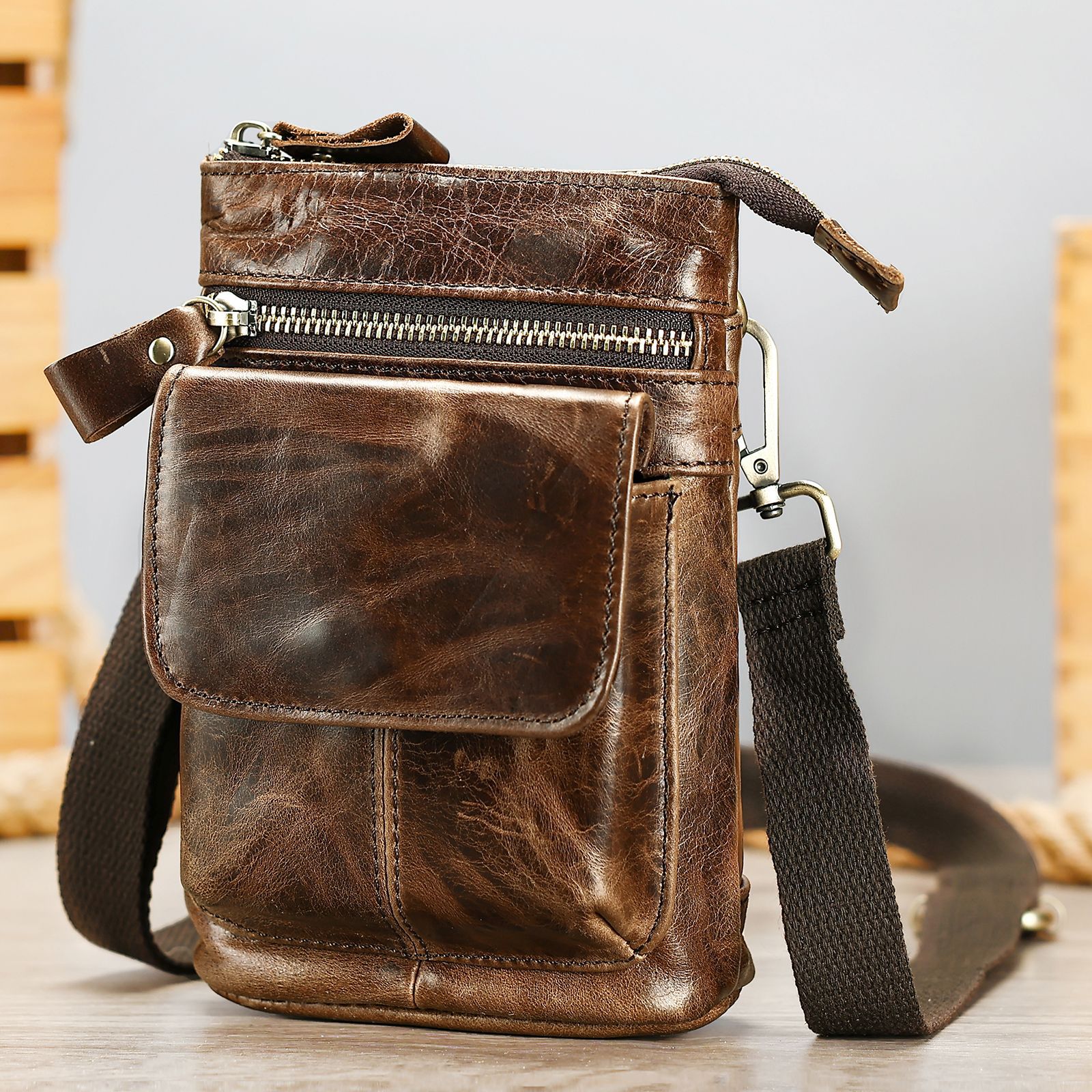 Marant Genuine Leather High End Mini Cowhide Men's One Shoulder Small Hanging Messenger Bag - Image 2