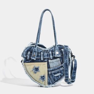High End Large Capacity Underarm Niche Design Love Washed Denim Shoulder Crossbody Women’s Bag