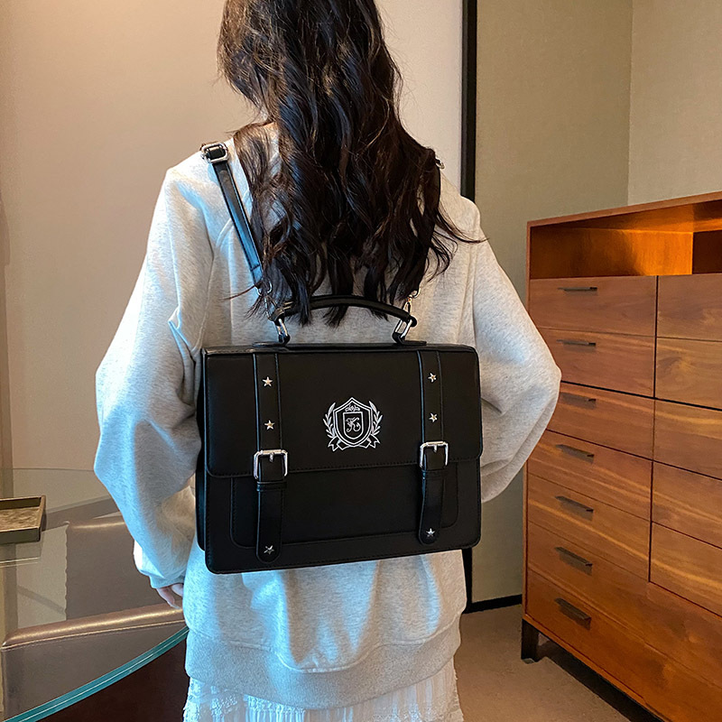 Retro Handbag Backpack College Style Uniform PU Large Capacity Single Shoulder Crossbody Square Bag for Women - Image 2