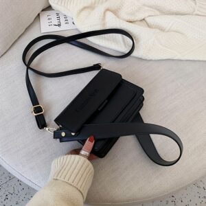 Retro Square Leather Mini Crossbody Bag Women Adjustable Wide Strap Daily Shoulder Hand Purse
