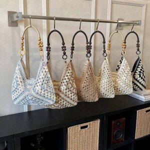Summer Straw Shoulder Tote Bag For Women Hollow Out Woven Basket Style New Beach Vacation Handbag