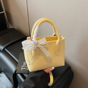 Women’s High-End Lychee Patterned Small Square Handbag Fashionable Tote Shoulder Crossbody Bag