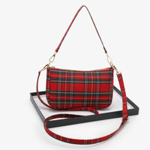 Women’s bags 2026 Korean version of the new Internet celebrity plaid baguette armpit canvas literary retro cross-body