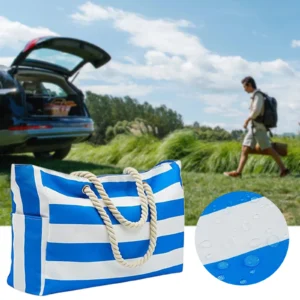 New Women Beach Bags Large Waterproof Stripe Printed Tote Handbag Casual Shoulder Sandproof Swim Pool Bag For