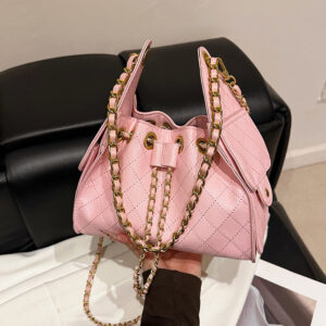 Women’s Quilted Drawstring Bucket Inspired Chain Shoulder Bag Everyday Style Fashionable Chic Versatile For Commuting