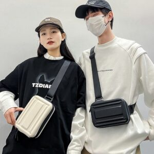 Unisex Mini Crossbody – Trendy PU Sling Bag For Daily Essentials, Water-Resistant & Lightweight (Black/Cream, Embossed