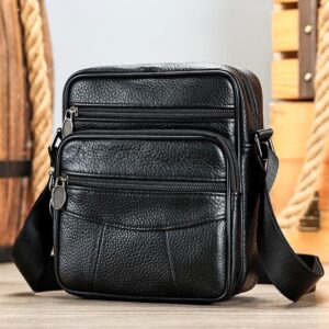 Men’s Top Grain Cowhide Crossbody Casual Simple Multi-Pocket Shoulder Bag
