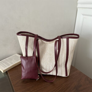 2026 Women’s Large Capacity Woven Two-Piece Set New Summer Shopping Bag For Beach Vacation And Holiday