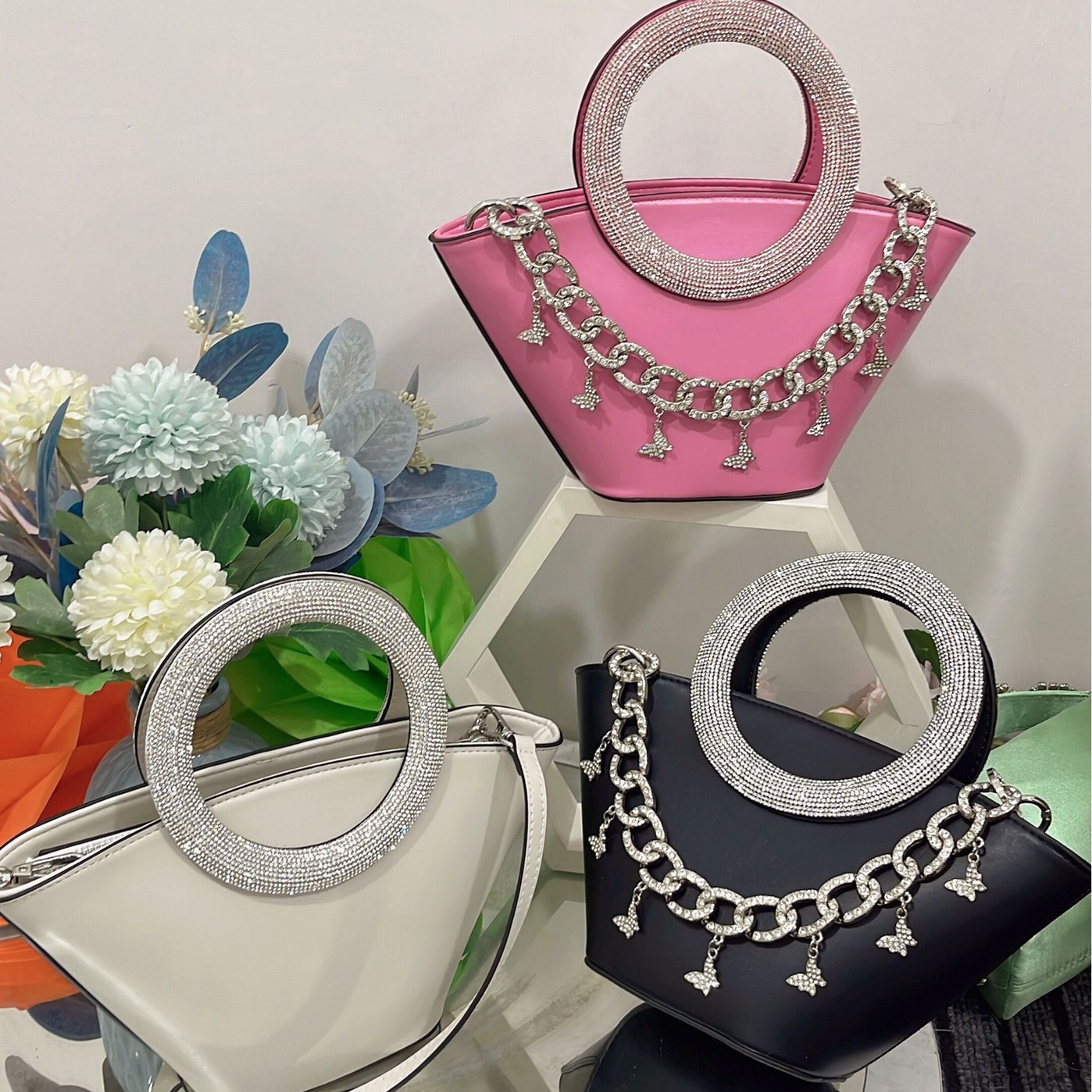 Women's Bags Same 24 New Tote Bring Diamond Round Handle Hand Held Basket Shoulder Messenger Bag - Image 3