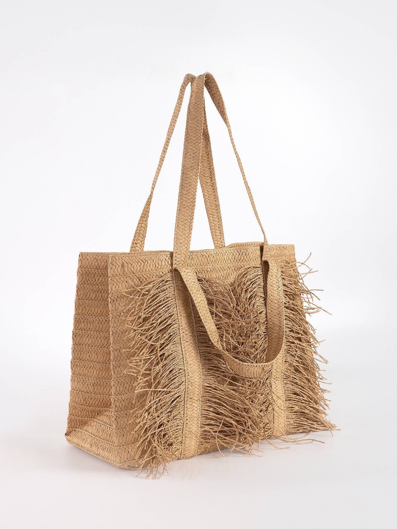 Raffia Tote With Fringe - Handwoven Straw Beach Bag For Women (2026 Summer Collection) - Image 3