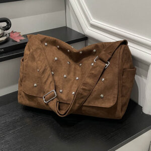 Unique Studded Crossbody For Travel, New Autumn Winter European And American Retro Frosted Suede Women’s Shoulder