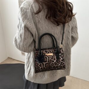 Bag High-End Pom-Pom Crossbody Leopard Print Versatile Fashionable Shoulder Handbag For Women