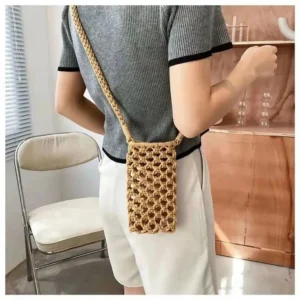 Women Fashion Small Crossbody Phone Bag Solid Color Hollow-out Woven Crochet Lightweight Braided Shoulder Handbag 250324