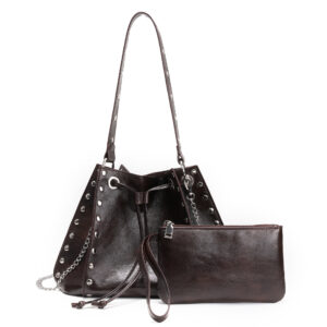 Women’s Vintage-Inspired Bucket With Studded Detail & Chain Strap Adjustable Shoulder Crossbody Bag For Casual Chic