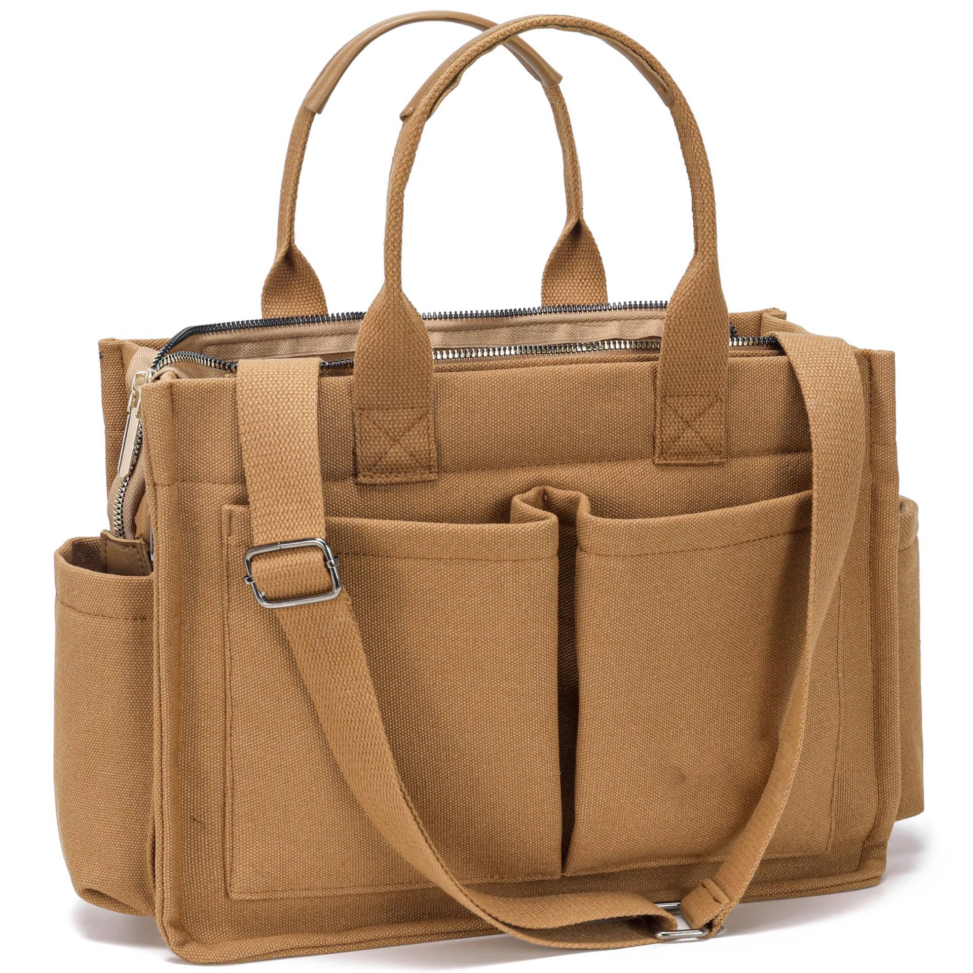 Large Canvas Tote For Women, With Pockets, Laptop Shoulder Bag - Image 12