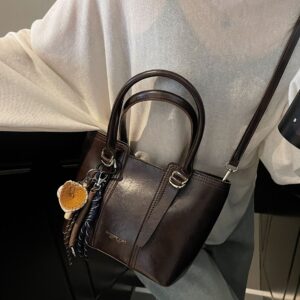 Stylish Retro Shoulder Bucket Bag For Women – Medium Size, PU Leather, Versatile Crossbody & Handbag With Detachable