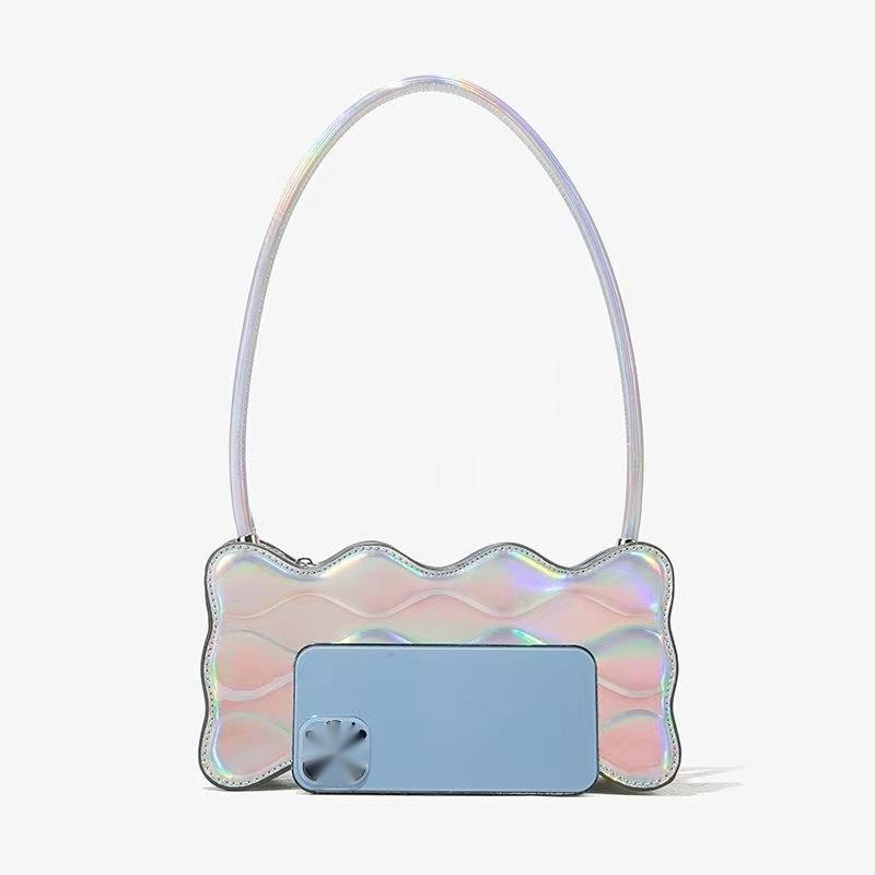 High-end Silver Baguette New Fashionable and Versatile Handbag Wavy Shoulder Armpit Bag - Image 5