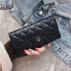 Classic Embroidery Chequered Camellia Small Fragrance Texture Black Multi-layer Card Bag Banknote Purse