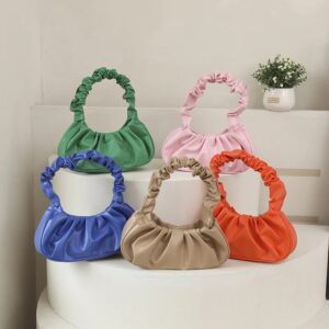 Cartoon Solid Color Pleated Cloud Minimalist Women’s Underarm Bag Kawaii Girl Fashion Versatile Handbag Gifts