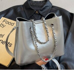 Women’s Trendy Bag, Minimalist With Magnetic Closure & Chain Strap, Small Soft PU Handbag Shoulder Crossbody Bucket Bag
