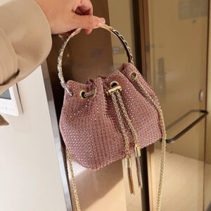 Women’s Niche Style Crossbody Versatile Rhinestone Chain Handbag Bucket Cross-Border Trendy Evening Bag