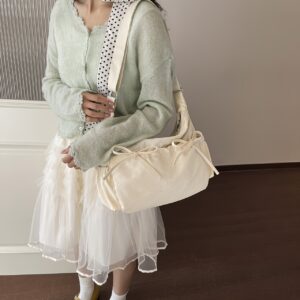 Women Solid Black Bow Detail Crossbody Lightweight Nylon Casual Adjustable Strap Shoulder Bag